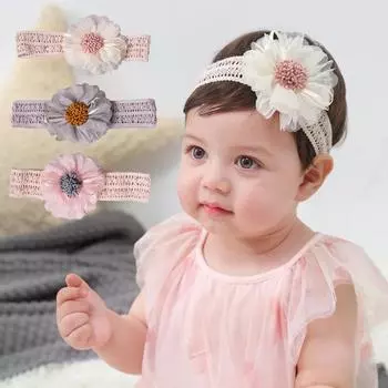 Детская кружевная повязка на голову с цветком, тюрбан, эластичная повязка для волос для новорожденных, повязка на голову, аксессуары для волос для девочек розовый