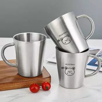 Детская кружка для воды из нержавеющей стали 304 с ручкой, симпатичная двухслойная кружка для питья, не допускающая ожогов, детская кружка для молока 301-400ml