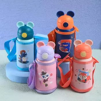 Детская кружка Соломенная чашка для питья из нержавеющей стали 304L с крышкой двойного назначения на открытом воздухе. 500ml