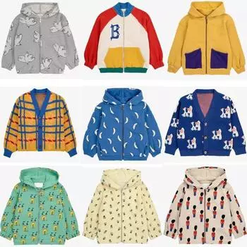 Детская куртка 2024 года, осень-зима, новое модное пальто с капюшоном для мальчиков с рисунком из мультфильмов, милый свитер для девочек с хлопковой подкладкой, детская одежда 80 коричневый