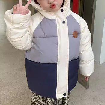 Детская куртка из хлопка для мальчиков и девочек на зиму, средней длины куртка из хлопка для младенцев и маленьких детей 100 тёмно-синий