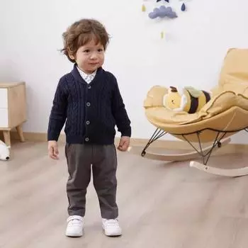 Детская куртка Красивый детский вязаный свитер для мальчиков Детская одежда Кардиган для девочек Детский весенне-осенний наряд Пальто Костюмы 100 бежевый