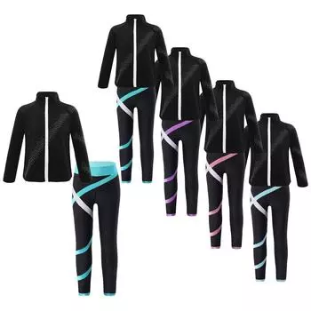 Детская куртка на молнии с длинными рукавами и воротником-стойкой со стразами, топы и леггинсы для фигурного катания, тренировок, спорта 11-12 Years зелёный