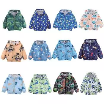 Детская куртка на молнии с капюшоном, весна-осень, детское ветрозащитное пальто с рисунком из мультфильмов 130