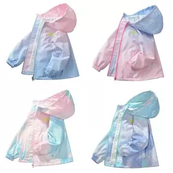 Детская куртка От 2 до 14 лет, модная верхняя одежда с капюшоном и градиентом для девочек, детские ветровки, куртки 110
