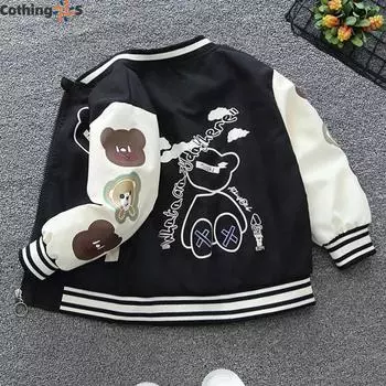 Детская куртка-пилот Свободная повседневная куртка Студенческая куртка с принтом медведя 130 розовый