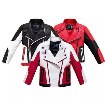 Детская куртка с лацканами из искусственной кожи, верхняя одежда, пальто, ветровка, одежда для подростков, детская одежда, весенне-осенняя одежда 160 чёрный