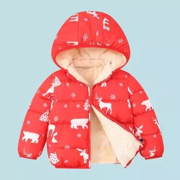 Детская куртка с пуховой подкладкой из хлопка и бархата для мальчиков и девочек маленького и среднего размера, детская одежда, толстое пальто 90cm