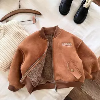 Детская куртка, зимняя детская бархатная толстая верхняя одежда из овечьей шерсти, вельветовая одежда для малышей, осеннее и зимнее пальто 90