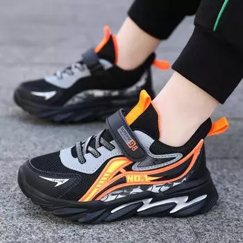 Детская легкая и модная обувь для папы с низким берцем на липучке, повседневная спортивная обувь на открытом воздухе, кроссовки 28 чёрный/светло-синий