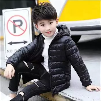 Детская легкая пуховая куртка для мужчин и женщин, новая теплая детская куртка на осень и зиму для больших детей Стеганая куртка с капюшоном 110