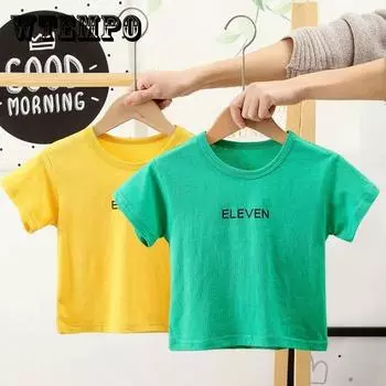 Детская летняя футболка из чистого хлопка, тонкий детский хлопок, с короткими рукавами для мальчиков и девочек, однотонная детская блузка ярких цветов в иностранном стиле 130 белый