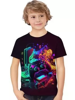 Детская летняя футболка с игровым контроллером для мальчиков, модная футболка с короткими рукавами с 3d принтом, детская повседневная футболка с круглым вырезом, уличная одежда, топы, одежда 100