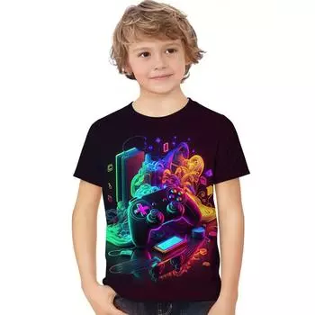 Детская летняя футболка с игровым контроллером для мальчиков, модная футболка с короткими рукавами с 3d принтом, детская повседневная футболка с круглым вырезом, уличная одежда, топы, одежда 110