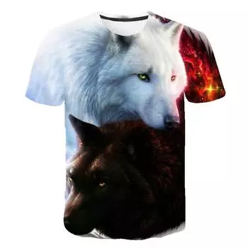 Детская летняя футболка с изображением волка, топы с рисунком волка, детская повседневная одежда, футболка с рисунком для девочек и мальчиков, одежда 160