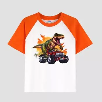 Детская летняя футболка с круглым вырезом, хлопковая ткань, повседневный стильный топ с короткими рукавами для мальчиков с напечатанным рисунком 100cm