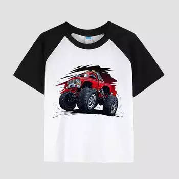 Детская летняя футболка с круглым вырезом, хлопковая ткань, повседневный стильный топ с короткими рукавами для мальчиков с напечатанным рисунком 100cm