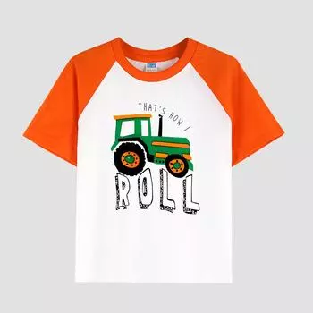 Детская летняя футболка с круглым вырезом, хлопковая ткань, повседневный стильный топ с короткими рукавами для мальчиков с напечатанным рисунком 100cm