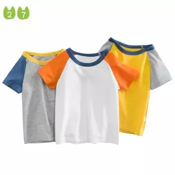 Детская летняя футболка высокого качества, хлопковая детская однотонная одежда с короткими рукавами для малышей 90cm белый