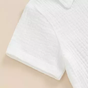 Детская летняя комплект из двух предметов для мальчиков: футболка на пуговицах с короткими рукавами и эластичные шорты в вертикальную полоску. 3-4 Years белый