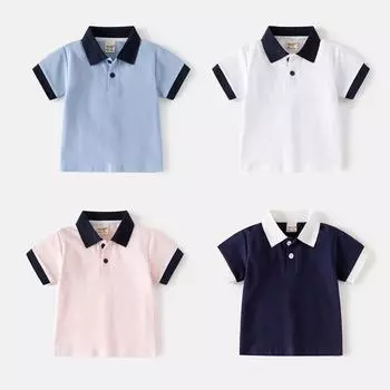 Детская летняя короткая рубашка для мальчиков, детская футболка с короткими рукавами, топ с контрастными лацканами для малышей 90cm розовый