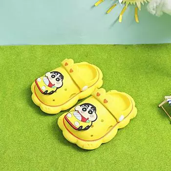 Детская летняя мода для мальчиков и девочек, симпатичная сумка, обувь с отверстием для головы, одна педаль, ощущение смерти, две пары, пляжные сандалии 13CM жёлтый