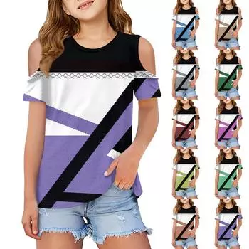 Детская летняя модная футболка с росой на плечах, круглый воротник, полосатая куртка для отдыха 100 коричневый