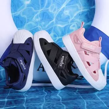 Детская летняя модная однотонная дышащая повседневная обувь на липучках для отдыха на открытом воздухе сандалии пляжная обувь спортивная обувь 24 чёрный