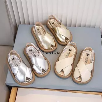 Детская летняя пляжная обувь Детские сандалии Cross Princess с открытым носком Мягкая подошва Модная детская повседневная римская обувь Нескользящая 23 бежевый