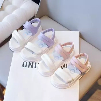 Детская летняя пляжная обувь на мягкой подошве, модные сандалии принцессы на плоской подошве для девочек, простые повседневные сандалии для больших детей, дышащие 27 розовый