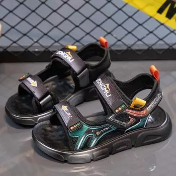 Детская летняя противоскользящая и износостойкая модная обувь на липучке для спорта и отдыха, сандалии, пляжная обувь, тапочки 26 чёрный