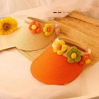 Детская летняя шляпа, милая соломенная кепка с цветочным принтом, тканая солнцезащитная пляжная шляпа, солнцезащитные шляпы для маленьких девочек, пляжные кепки для малышей