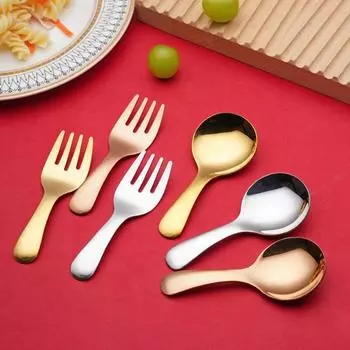 Детская ложка из нержавеющей стали, вилка с короткой ручкой, зеркальная полировка, пищевая мини-мороженая, десерт, чай, суп, ложка, лопатка, кухонные столовые приборы, посуда A серебряный