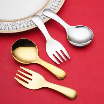 Детская ложка из нержавеющей стали, вилка с короткой ручкой, зеркальная полировка, пищевая мини-мороженая, десерт, чай, суп, ложка, лопатка, кухонные столовые приборы, посуда B серебряный