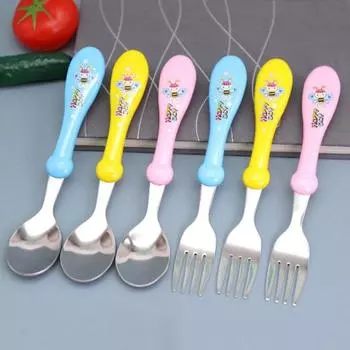 Детская ложка с мультяшным принтом, термостойкий пищевой материал, кухонная утварь для кормления детей для дома Spoon синий