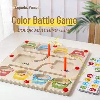 Детская магнитная деревянная игра-лабиринт - Игрушка для развития контроля ручкой и распознавания цветов