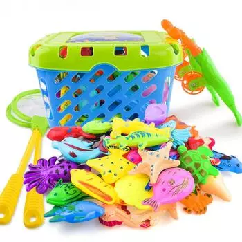 Детская магнитная рыбалка для раннего образования, водная игрушка, детский бассейн, водный стол или ванночка для малышей в возрасте от 3 до 5 лет, набор из 45 предметов для рыбалки в круглом бассейне 45Pcs