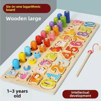 Детская магнитная рыбалка и головоломка из строительных блоков: Набор для сборки и логарифмической доски «Шесть в одном» с фруктами.