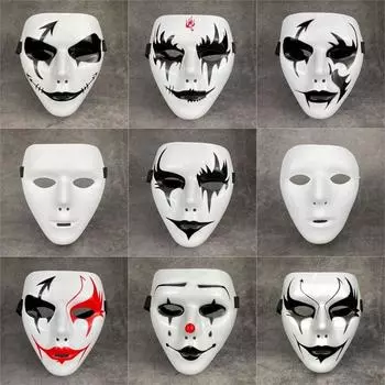 Детская маска, реквизит на Хэллоуин, маскарадная маска на все лицо, хип-хоп, для взрослых, ручная роспись, белая уличная танцевальная мужская маска для взрослых