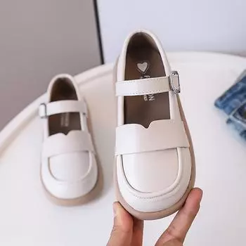 Детская матовая кожаная обувь для девочек, свадебные туфли, однотонные туфли принцессы на плоской подошве, туфли Мэри Джейн в повседневном стиле для детей, с липучкой 23 белый