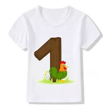 Детская милая футболка с принтом цифр на день рождения для мальчиков и девочек 1–9 лет, детская футболка с изображением животных на день рождения для мальчиков и девочек, забавная подарочная футболка, подарок 2T(90cm)