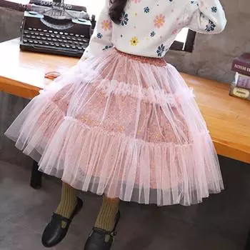 Детская милая газовая юбка с помпоном, газовая юбка принцессы, весенне-осенняя юбка для девочек, юбка с цветочным принтом 110cm