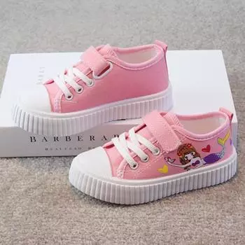 Детская милая модная повседневная парусиновая обувь с рисунком Русалки, низкие женские кроссовки для девочек, классические туфли для доски 26 розовый