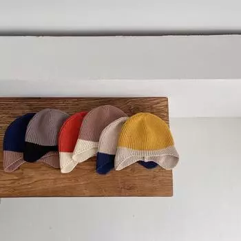 Детская милая шапка для защиты ушей, осенняя корейская шапка в тон, детская вязаная шапка, детская шерстяная шапка, тренд