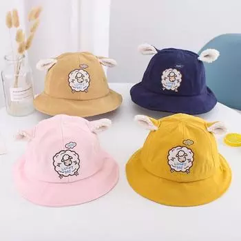 Детская милая шапка рыбака с плюшевыми ушками и принтом овец в виде алфавита