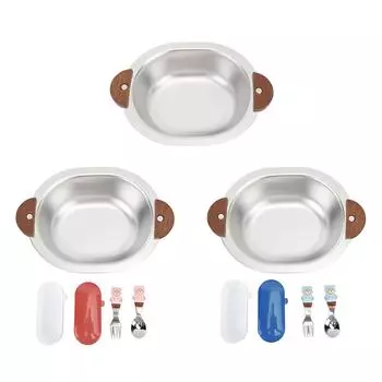 Детская миска для риса, многофункциональная безопасная сервировочная миска из нержавеющей стали 304 с ушами Type 1