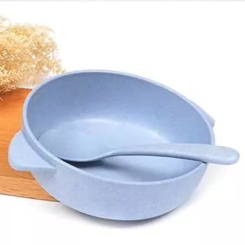Детская миска из пшеничной соломы, бытовая миска для кормления малышей, хлопьев, риса, с ложкой, синяя розовый