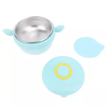 Детская миска на присоске, миска с двойными стенками, наполненная водой, изолированная миска для кормления ребенка, детская миска из нержавеющей стали 316 синий