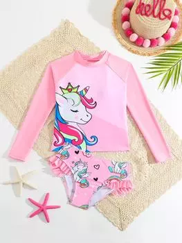 Детская мода для девочек, комплект из 2 предметов, топы с цветочным принтом, плавки бикини и юбки, летние купальники, купальники 120