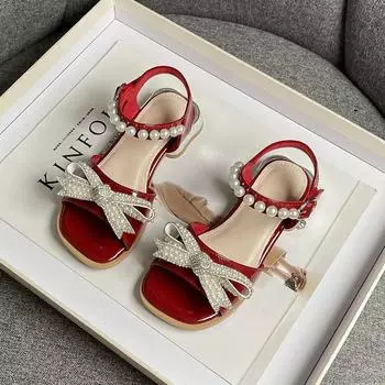 Детская мода для девочек Мэри Джейн для вечеринок, свадебных показов 2024 года, новые мягкие простые нескользящие туфли на низком каблуке, детская повседневная обувь со стразами 26 чёрный